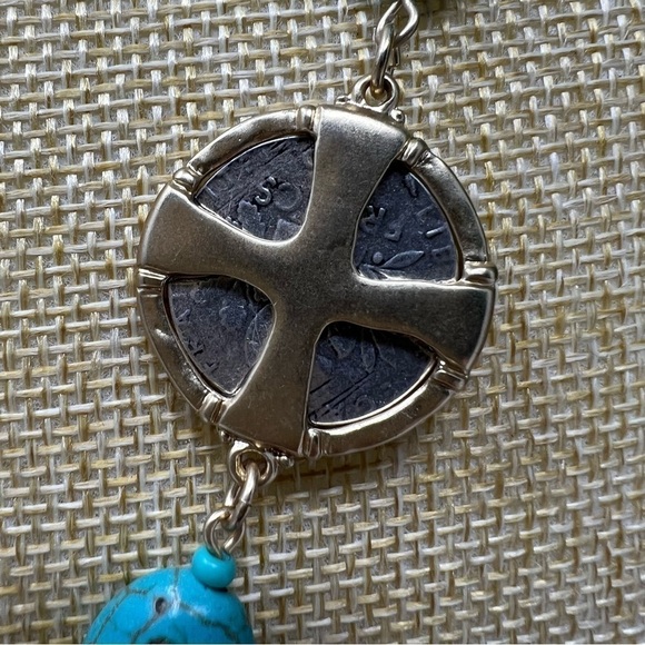 Chico's necklace turquoise howlite coin jewelry two sided gold silver tone - Picture 2 of 11